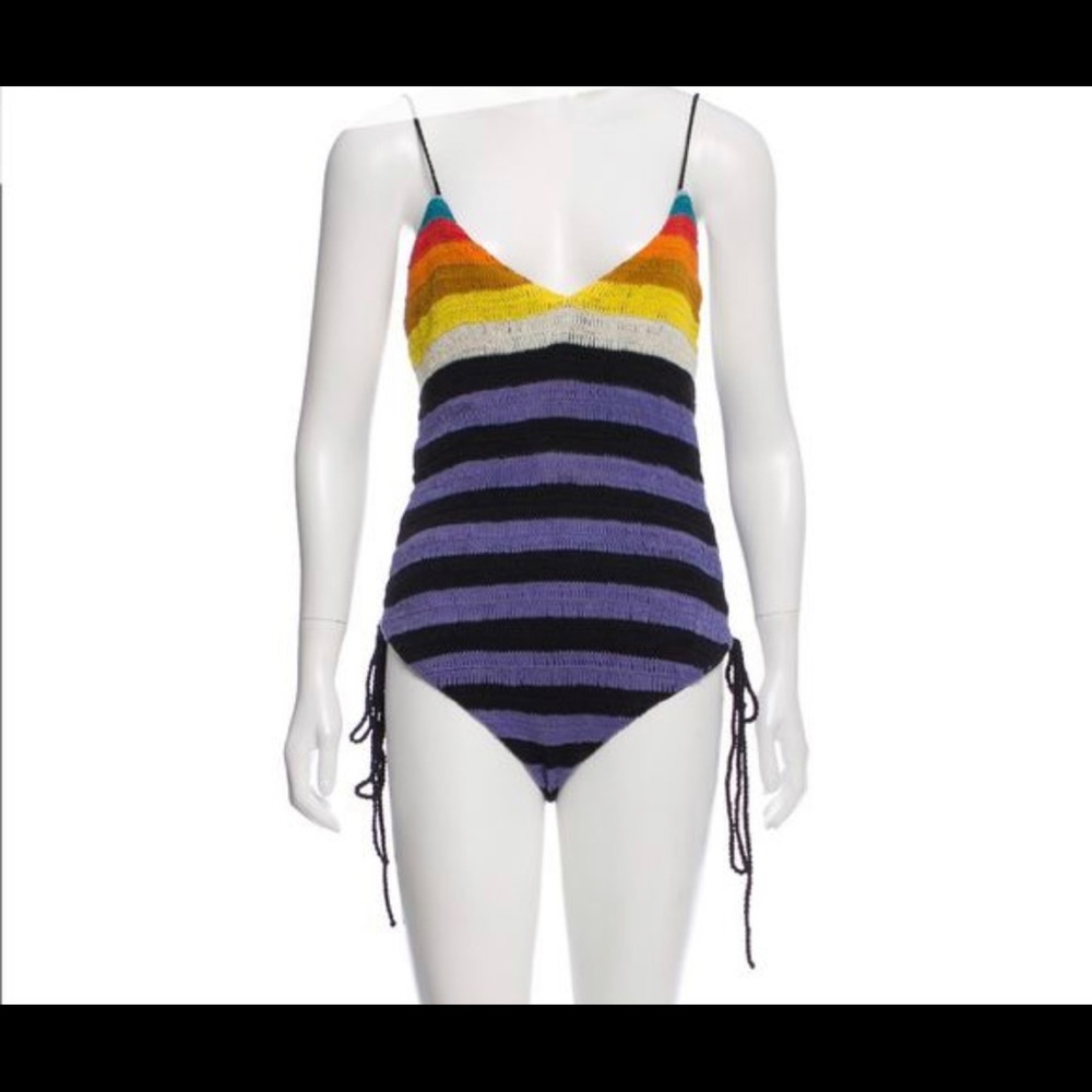 NWT Mara Hoffman rainbow knit one piece low back swimsuit size large
